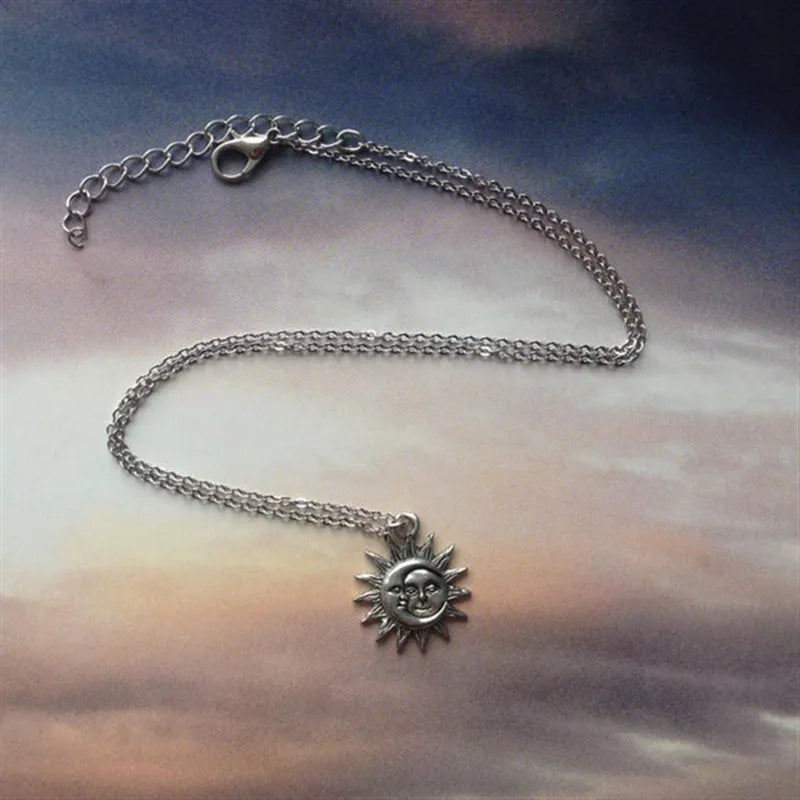 Ancient Silver Sun & Moon Pendant Necklace