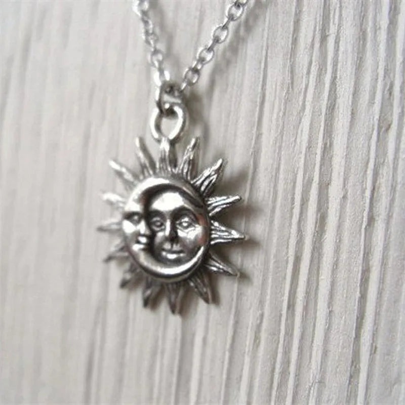 Ancient Silver Sun & Moon Pendant Necklace