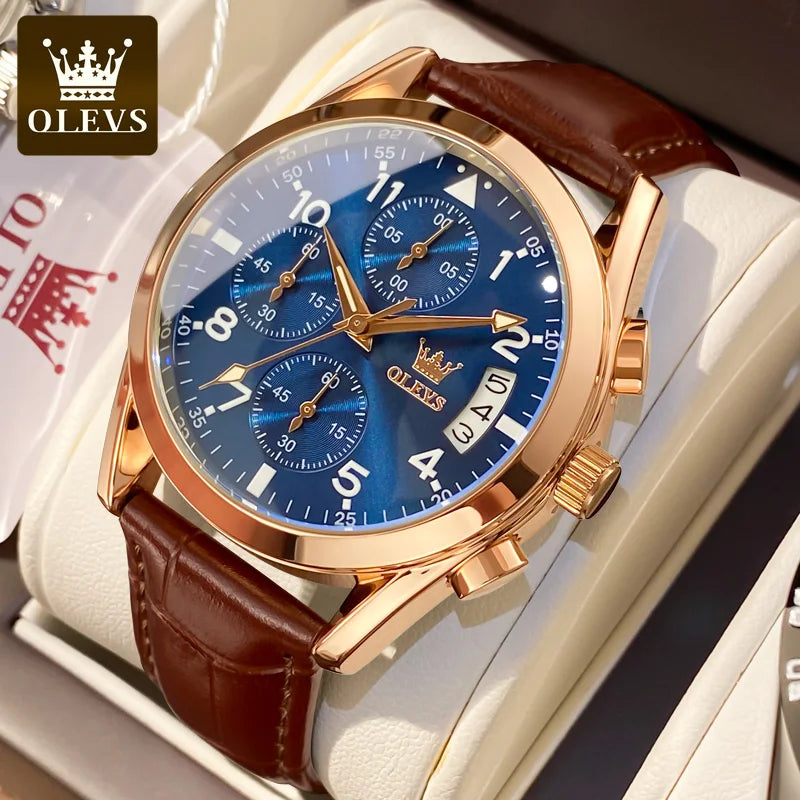 OLEVS 2878 Leather Chronograph Watch