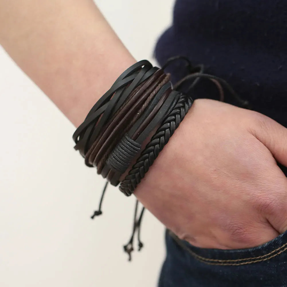 Vintage Faux Leather Bracelet – Adjustable Men's Wristband