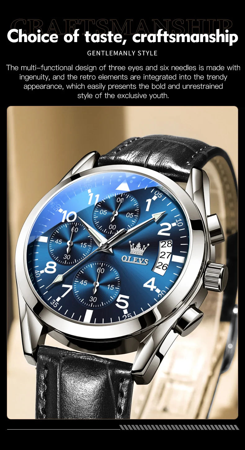 OLEVS 2878 Leather Chronograph Watch