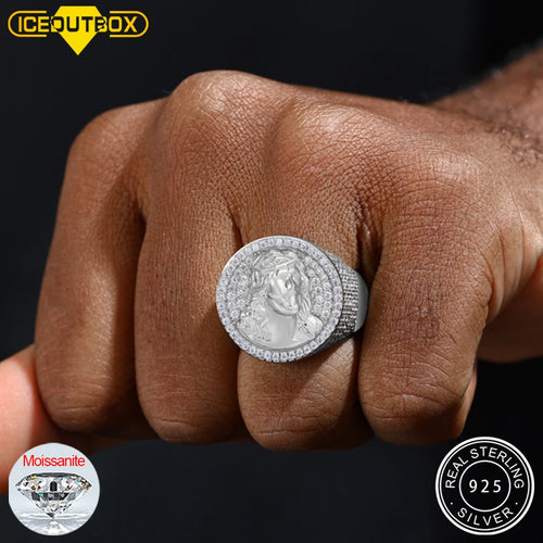 925 Sterling Silver Moissanite Jesus Ring