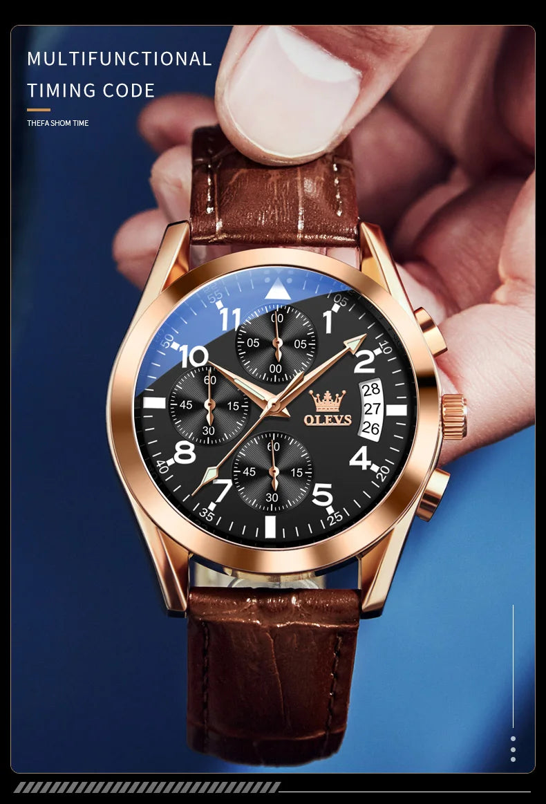 OLEVS 2878 Leather Chronograph Watch