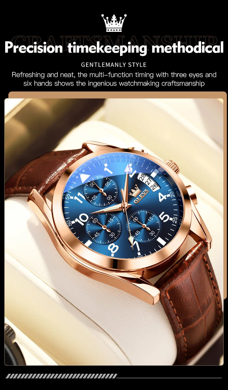 OLEVS 2878 Leather Chronograph Watch