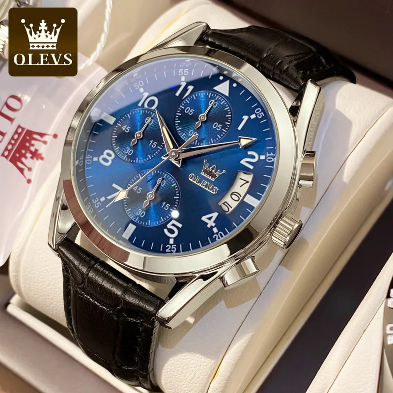 OLEVS 2878 Leather Chronograph Watch