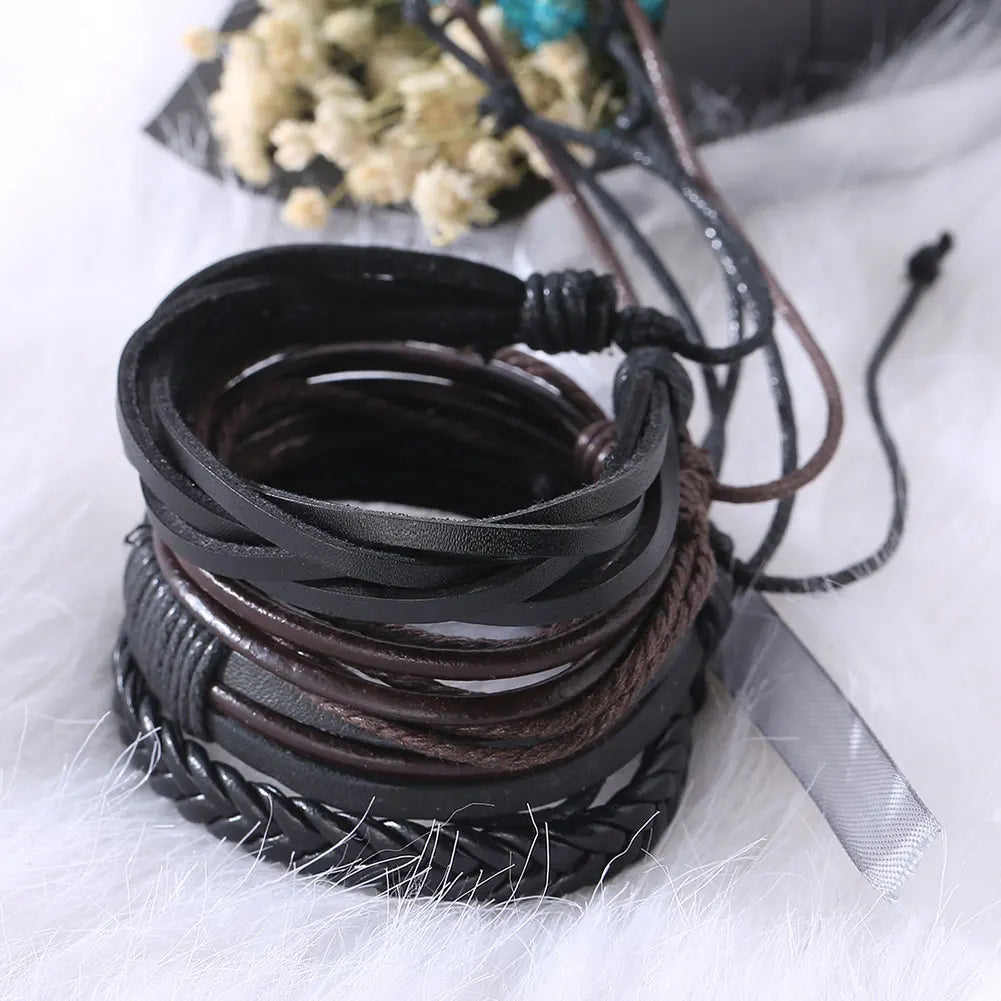 Vintage Faux Leather Bracelet – Adjustable Men's Wristband