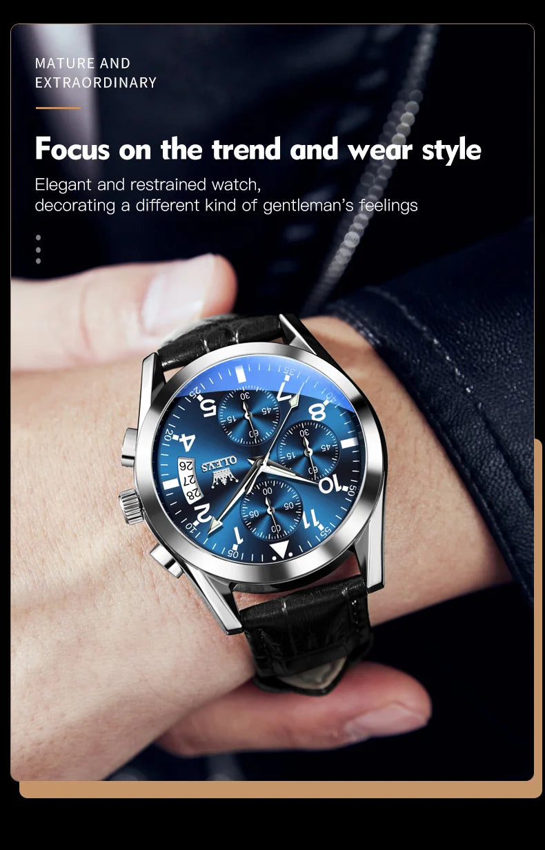 OLEVS 2878 Leather Chronograph Watch