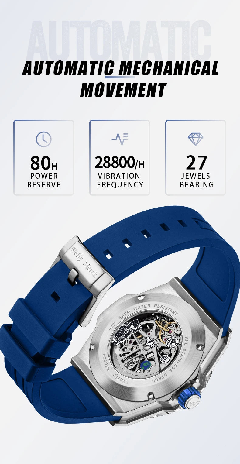 Welly Merck WM137M Skeleton Mechanical Watch