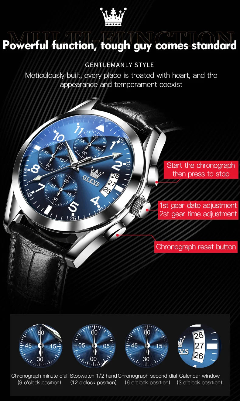 OLEVS 2878 Leather Chronograph Watch