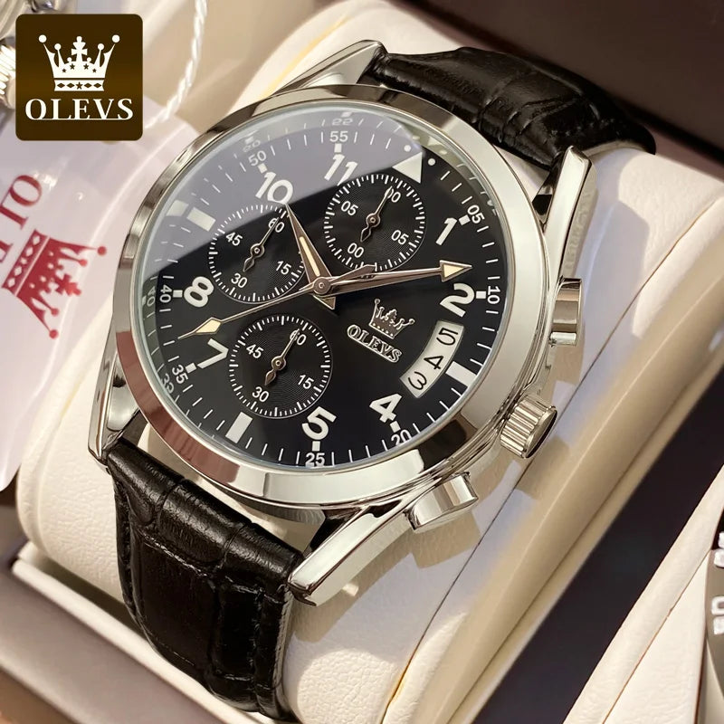 OLEVS 2878 Leather Chronograph Watch
