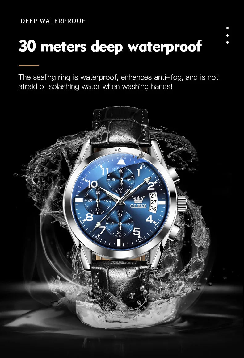 OLEVS 2878 Leather Chronograph Watch