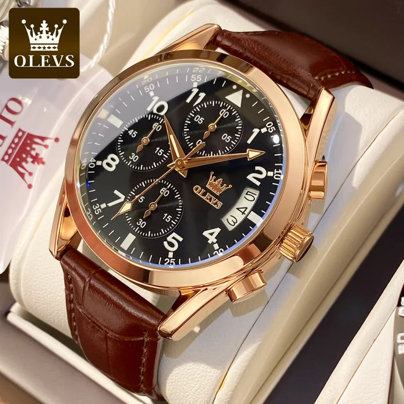 OLEVS 2878 Leather Chronograph Watch