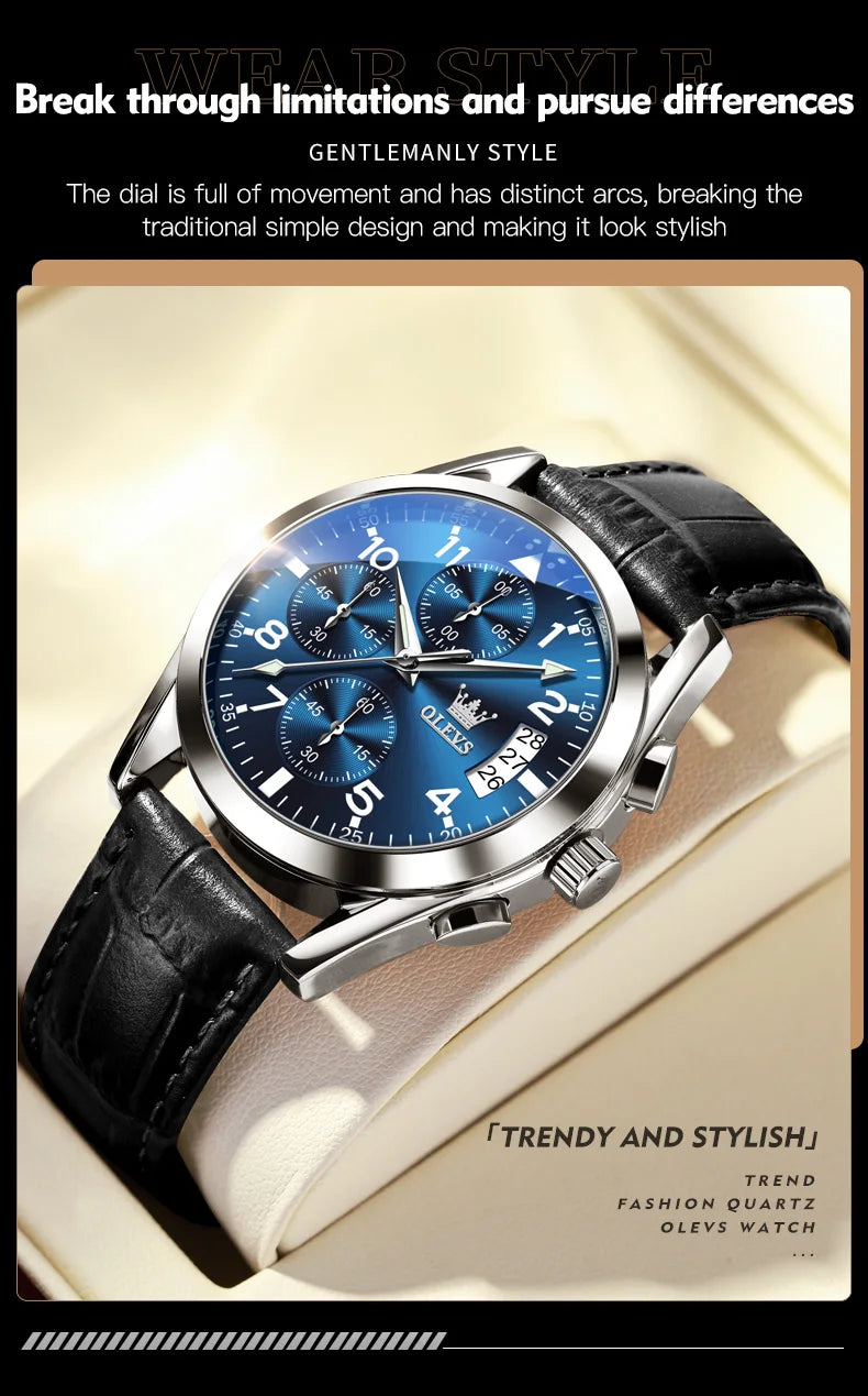 OLEVS 2878 Leather Chronograph Watch