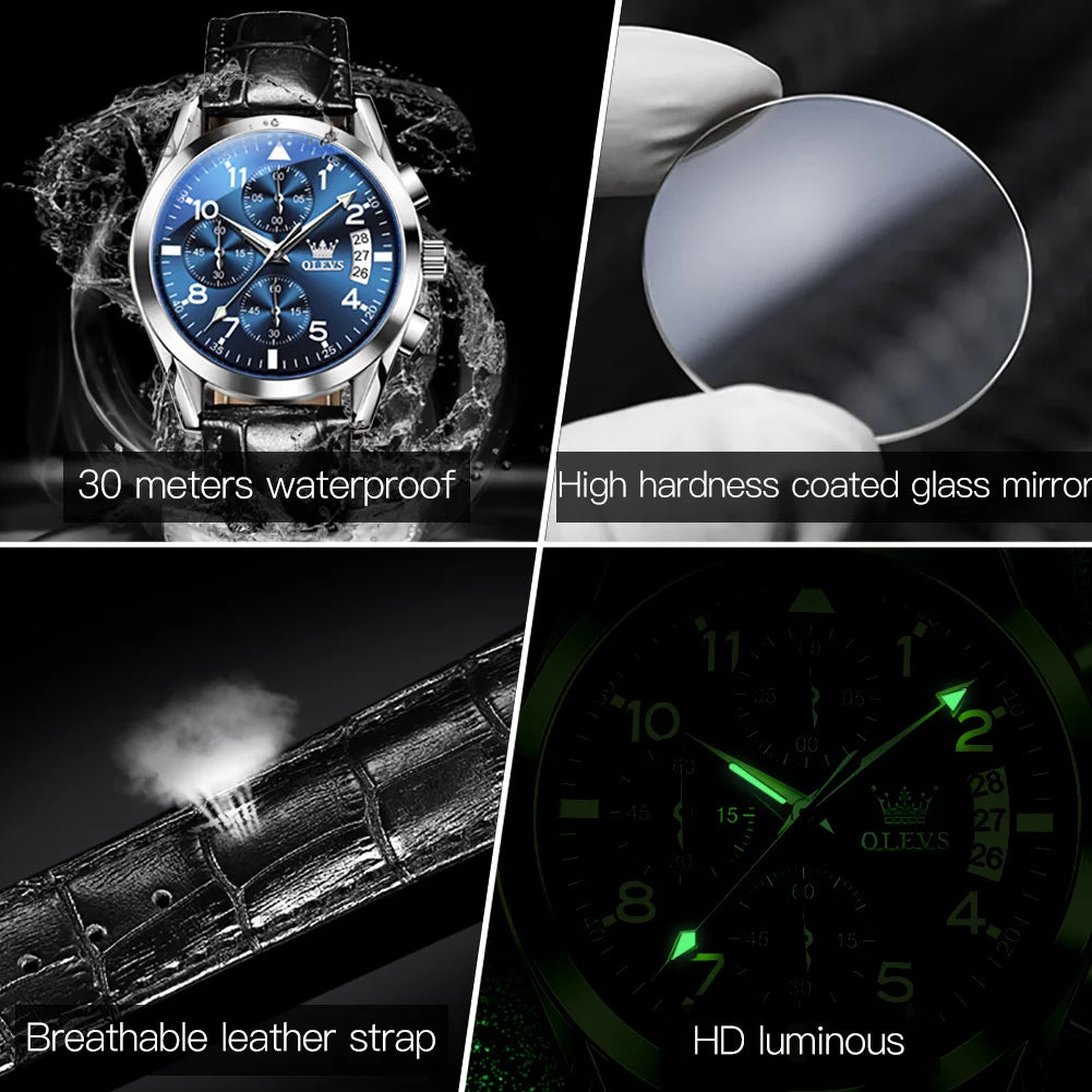 OLEVS 2878 Leather Chronograph Watch