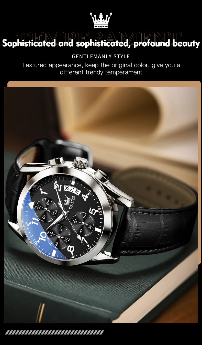 OLEVS 2878 Leather Chronograph Watch