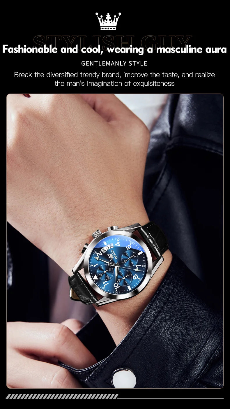 OLEVS 2878 Leather Chronograph Watch