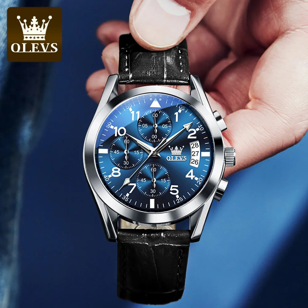 OLEVS 2878 Leather Chronograph Watch
