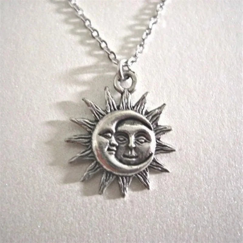 Ancient Silver Sun & Moon Pendant Necklace