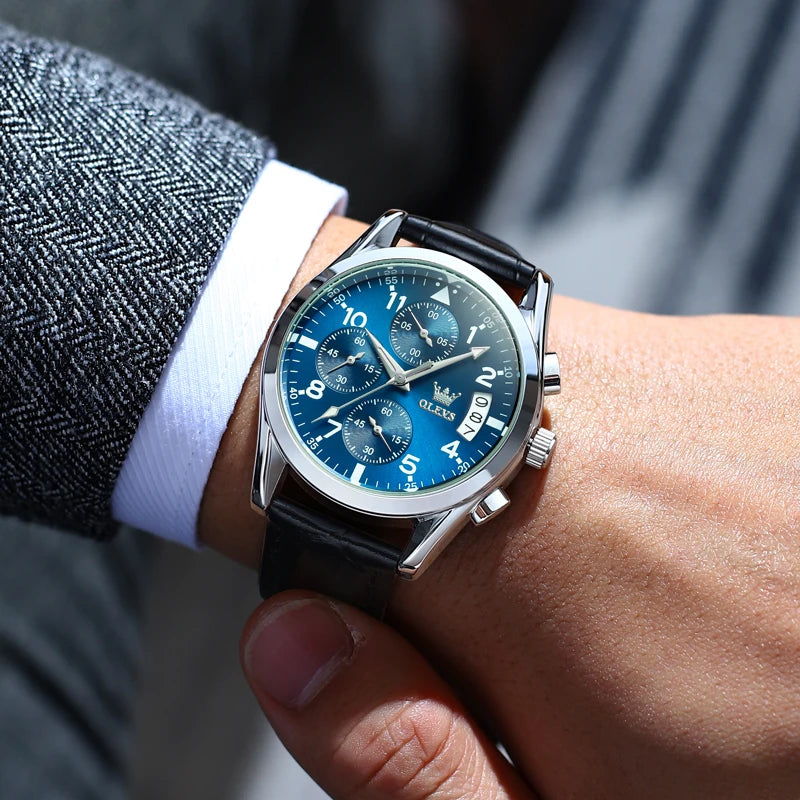 OLEVS 2878 Leather Chronograph Watch