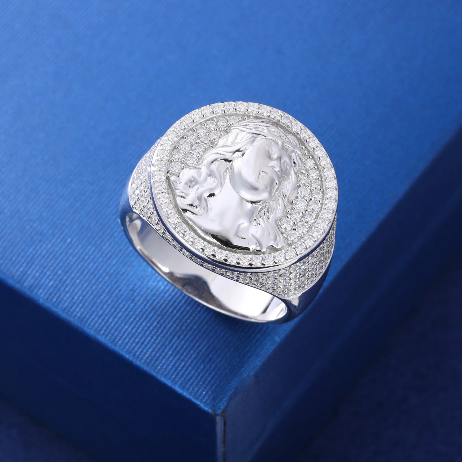 925 Sterling Silver Moissanite Jesus Ring
