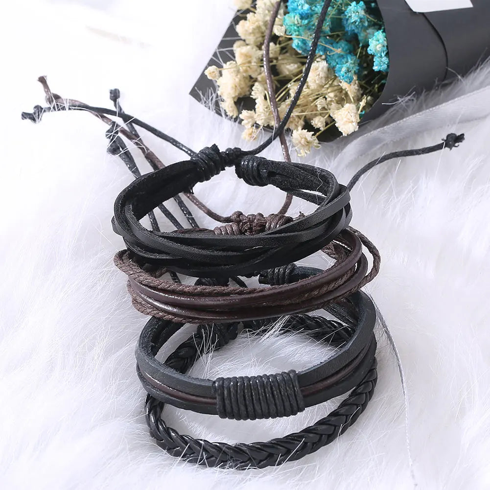 Vintage Faux Leather Bracelet – Adjustable Men's Wristband