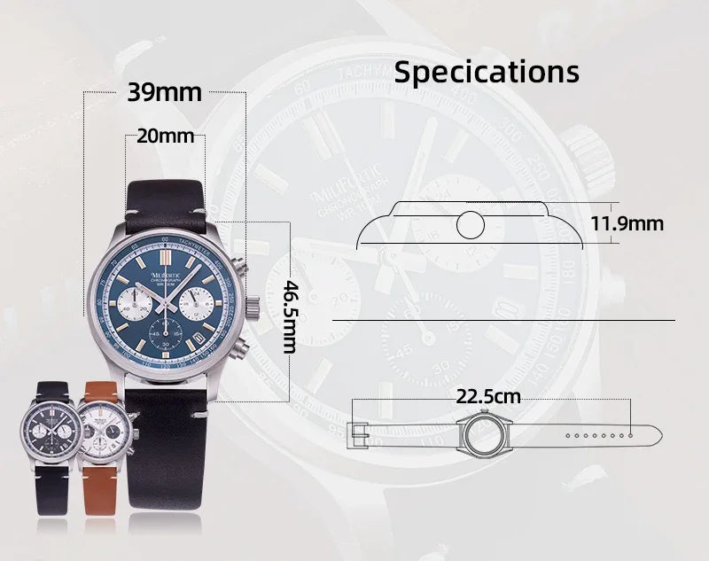 RDUNAE QM39R079 Classic 3 Sub-dial Chronograph Watch
