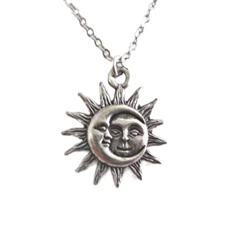 Ancient Silver Sun & Moon Pendant Necklace