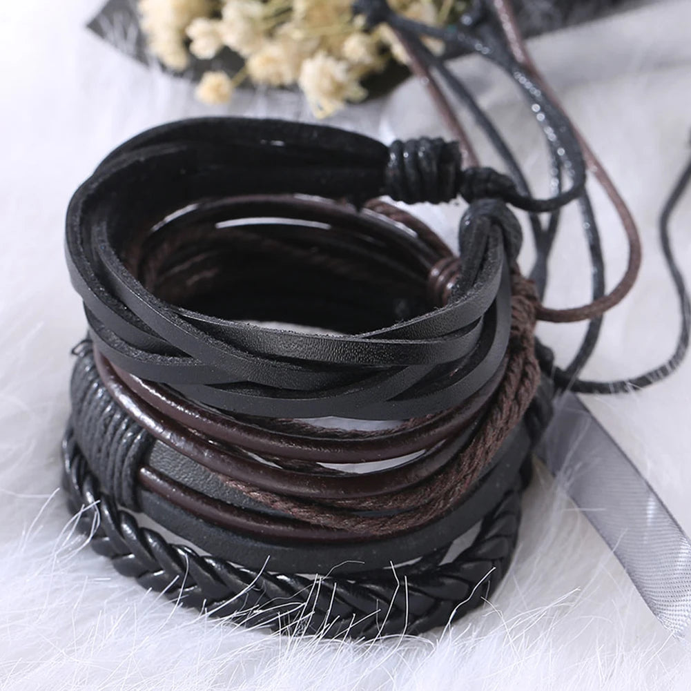 Vintage Faux Leather Bracelet – Adjustable Men's Wristband