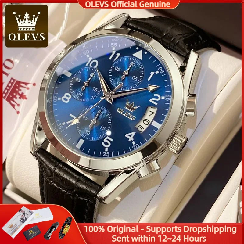 OLEVS 2878 Leather Chronograph Watch