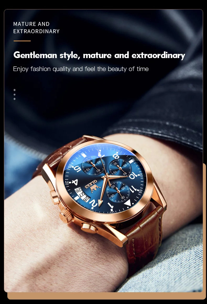 OLEVS 2878 Leather Chronograph Watch